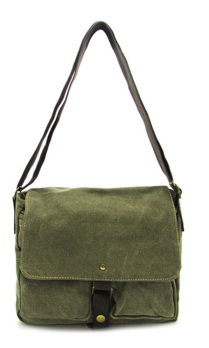 Army Green Rattan Leather Messenger Bag