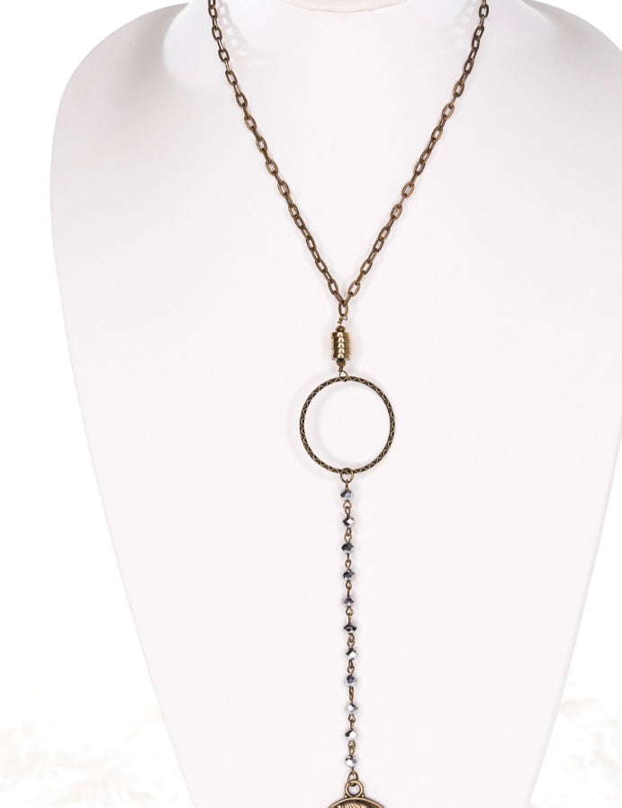 Josie Beaded Copper Buffalo Charm Lariat Necklace