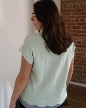 Tiana Light Aqua Fine Gauge Scallop Pattern Relaxed Knit Top