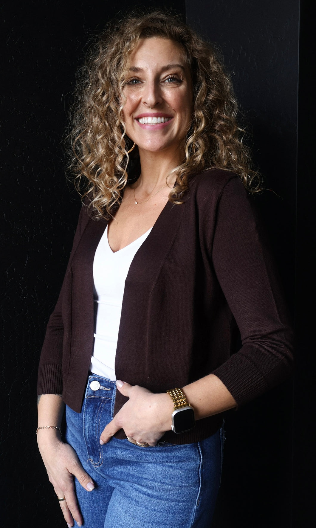 Mable Brown Open Bolero Knit Cardigan