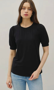 Ivanna Black Bamboo/Modal Ultra Soft Puff Sleeve Basic Top