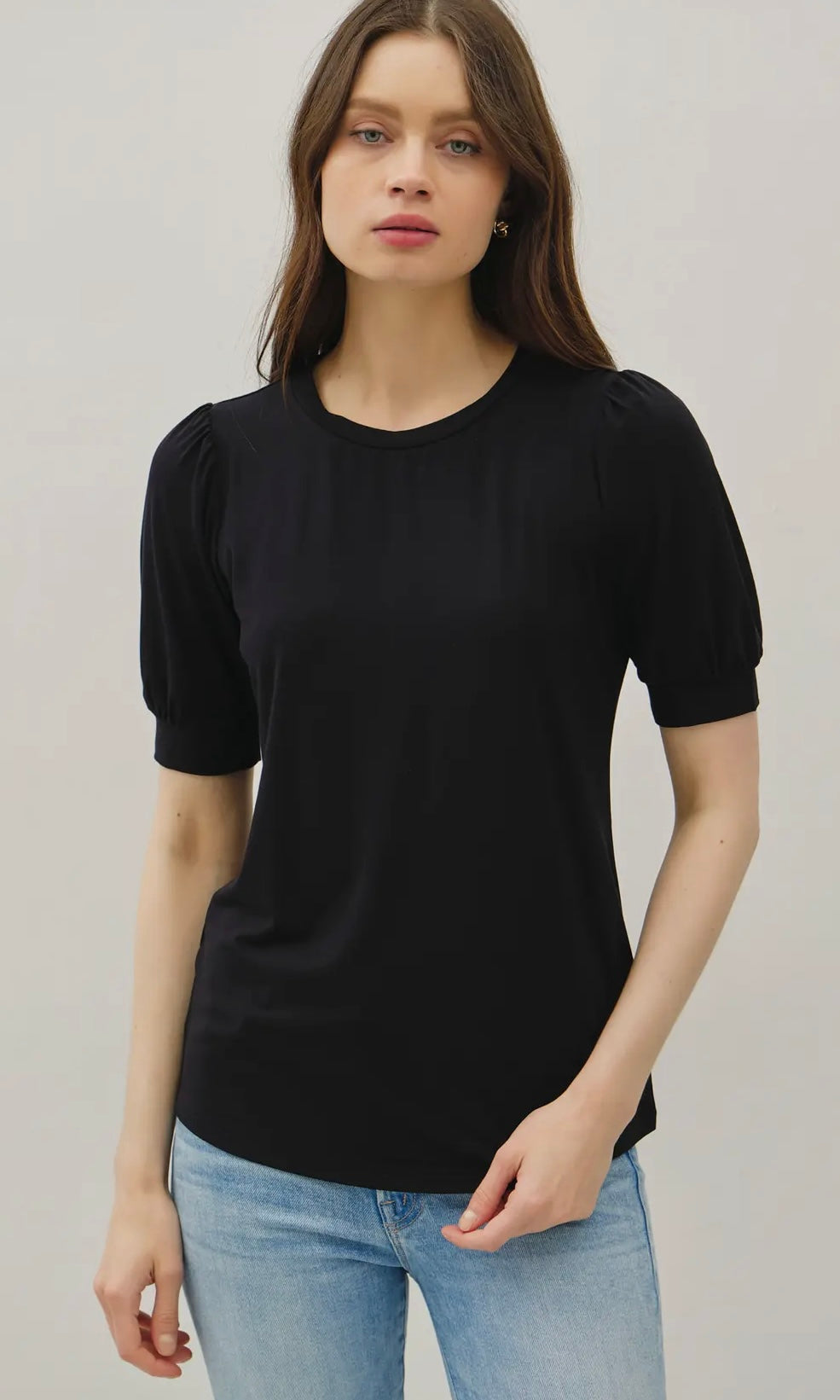 Ivanna Black Bamboo/Modal Ultra Soft Puff Sleeve Basic Top