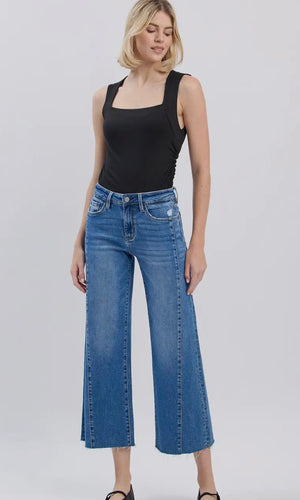 Tate High Rise Raw Hem Twist Wide Jeans