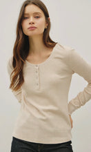 Ismael Oatmeal Stitched Thermal Henley Neck Top