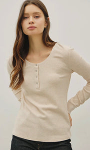 Ismael Oatmeal Stitched Thermal Henley Neck Top
