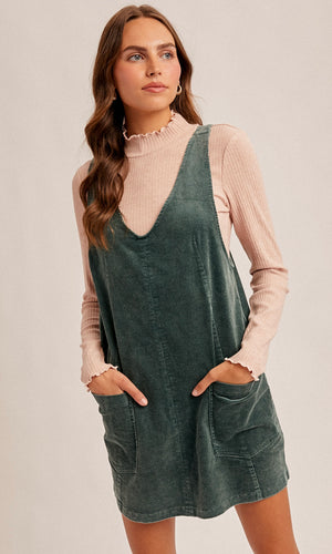 Naomi Hunter Green Corduroy Pinafore Dress