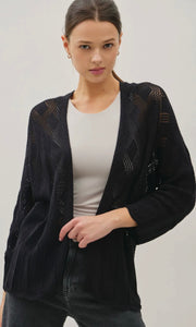 Luca Black Lightweight Crochet Cardigan with Scallop Hem