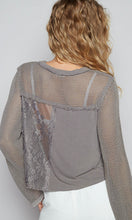 Alaina Iron Grey Lace Crochet Long Sleeve Top