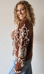 Marilyn V-neck Embroidered Sweater Jacket