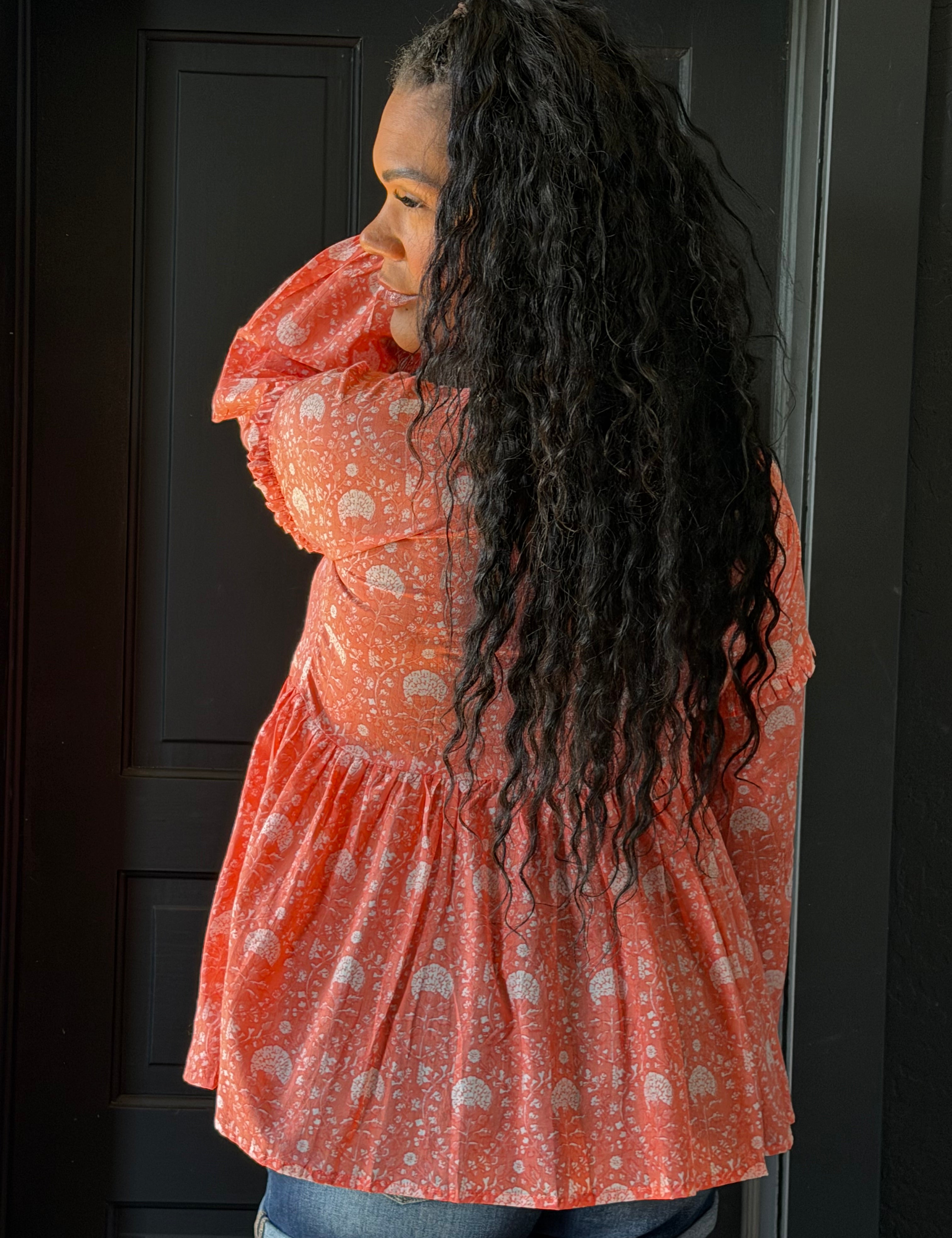 Sohana Bright Peach Flowy Top