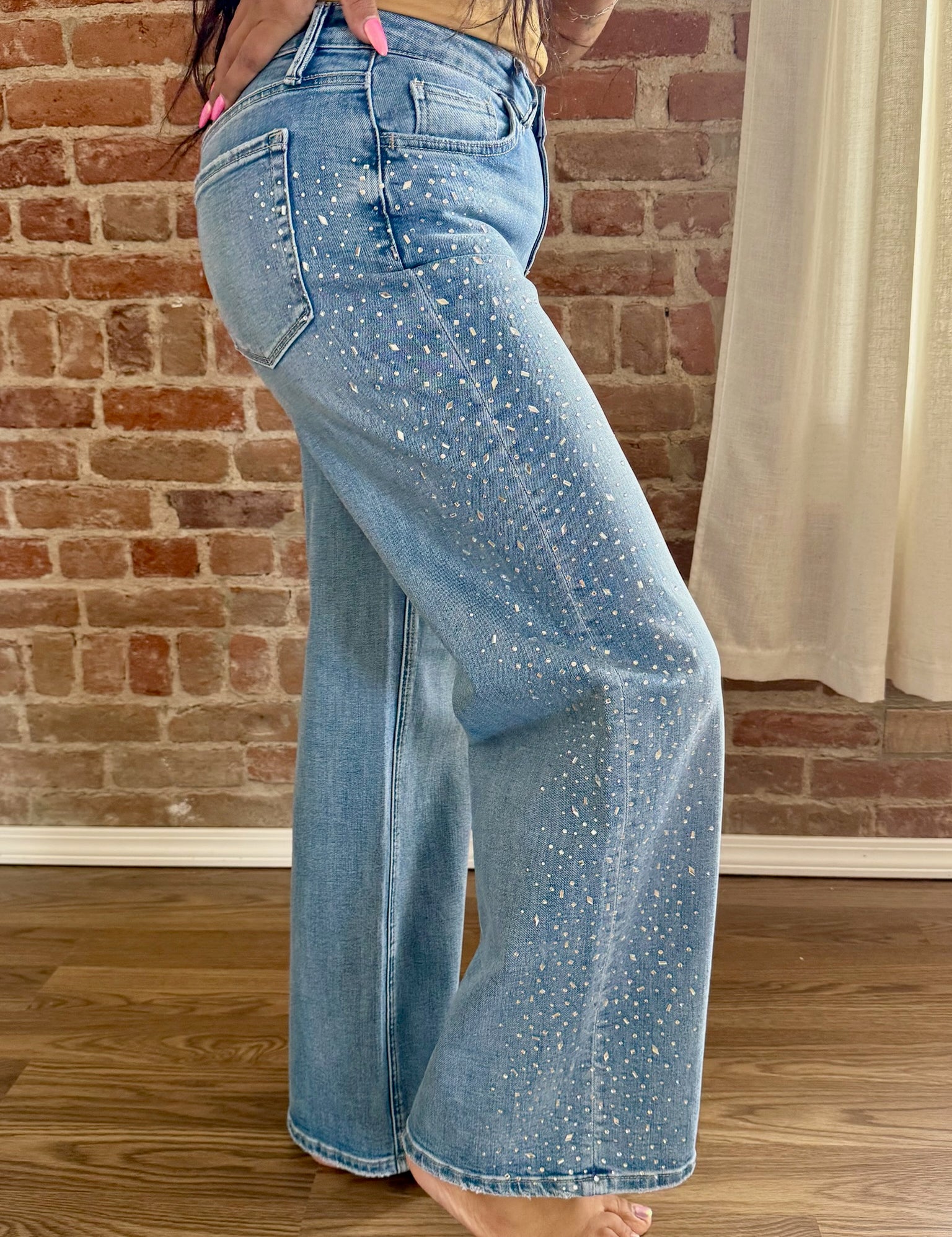 Udell High Rise Hotfix Embellished Wide Jeans