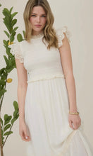 Louise Ivory Smocked Eyelet Trim Ruffle Detail Midi Dress