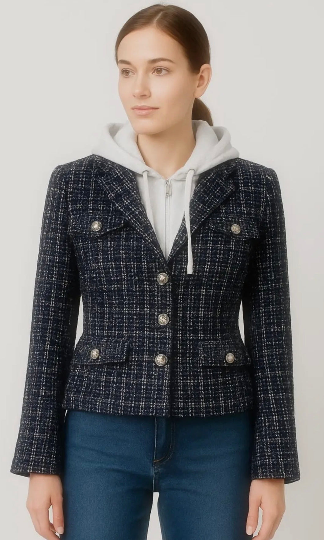 Hendrix Hoodie Layered Tweed Jacket