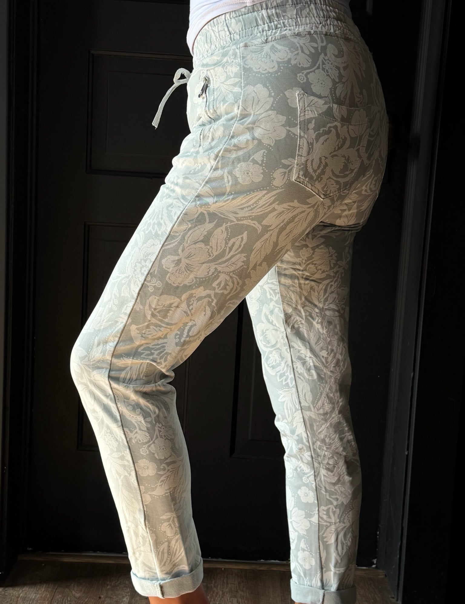 Nadine Light Grey Floral Print Jogger Pants