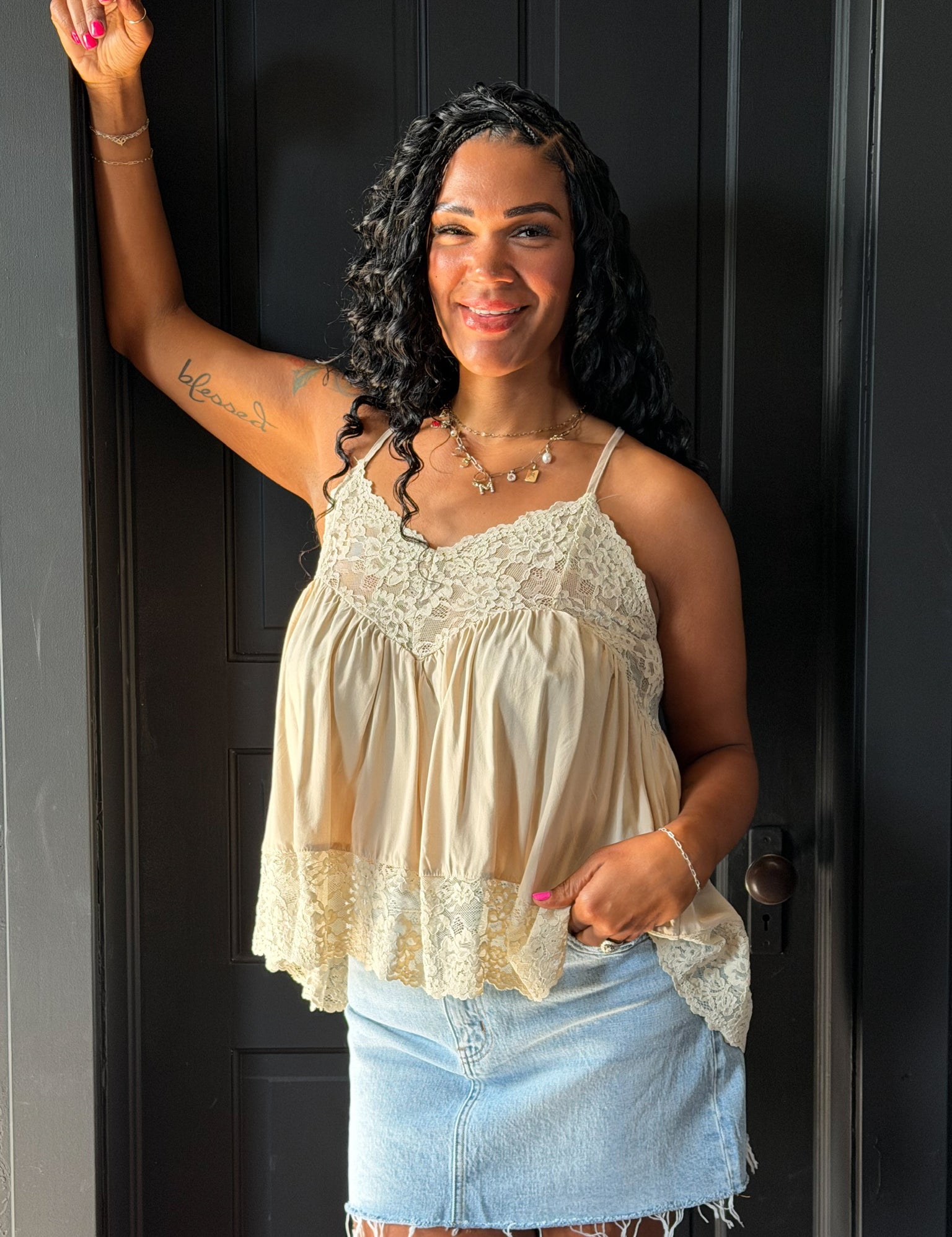 Kate Sleeveless Racerback Lace Trim Cami Top