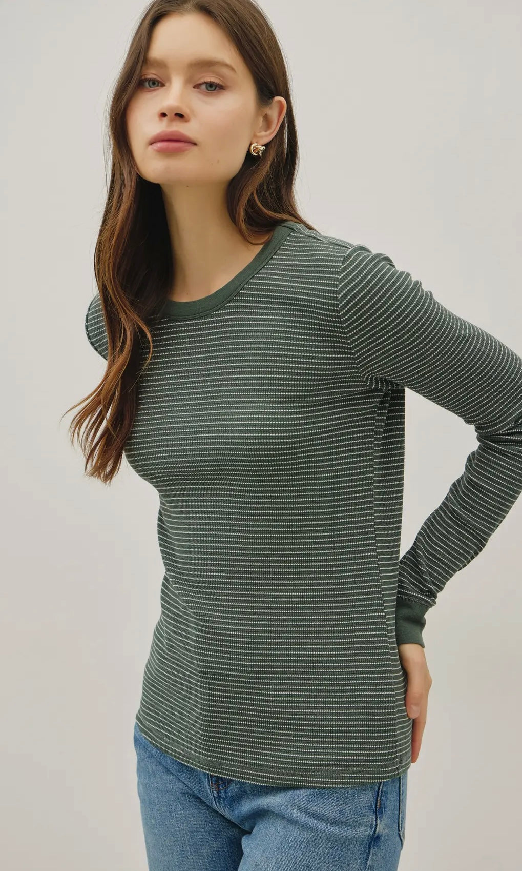 Ismael Hunter Stitched Thermal Henley Neck Top