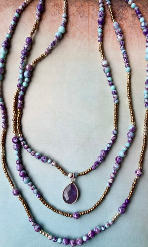Maggie Purple 3 Layered Stone Necklace