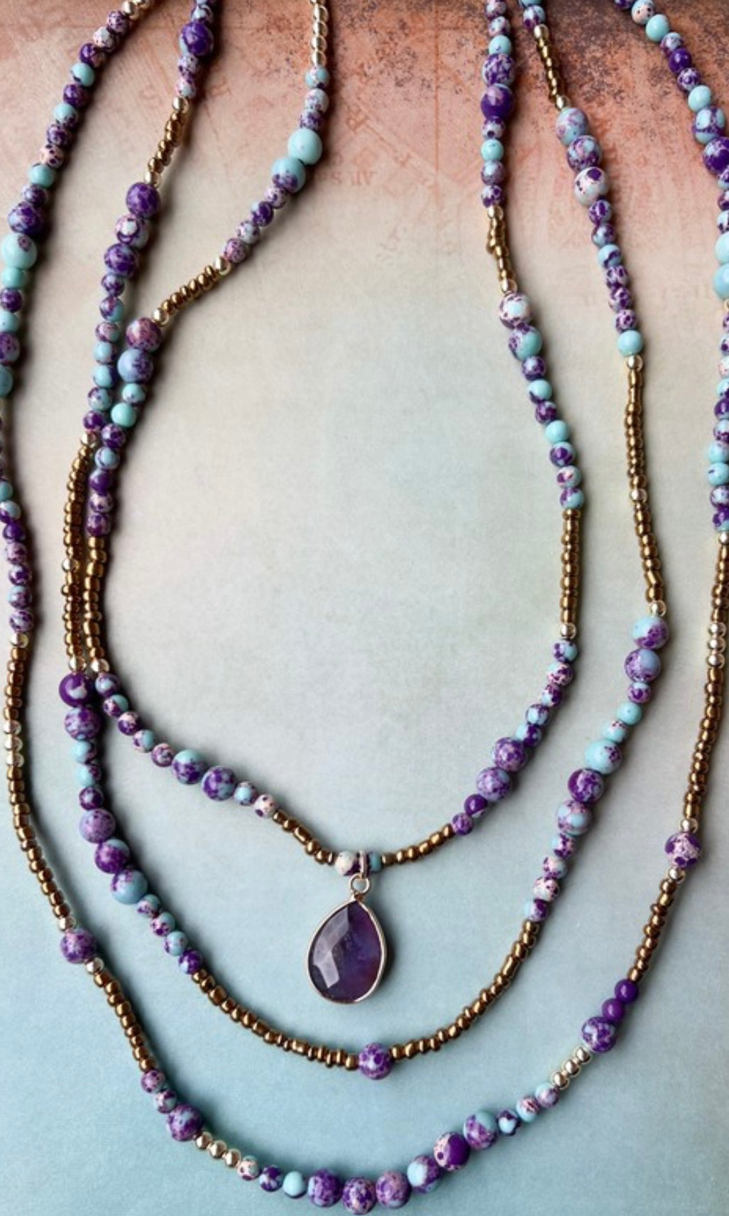 Maggie Purple 3 Layered Stone Necklace