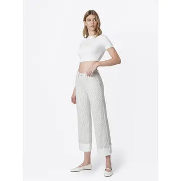 Trina Stripe High Rise Cuffed Crop Wide Leg Jean
