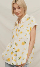 Keenay Yellow Floral Button Front Short Sleeve Top