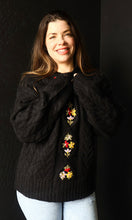 O'Shea Black Floral Cable Knit Sweater