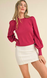 Penny Dark Crimson Classic Stripe Texture Pullover