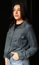 Ruby Midnight Blue Cropped Utility Zipper Safari Jacket