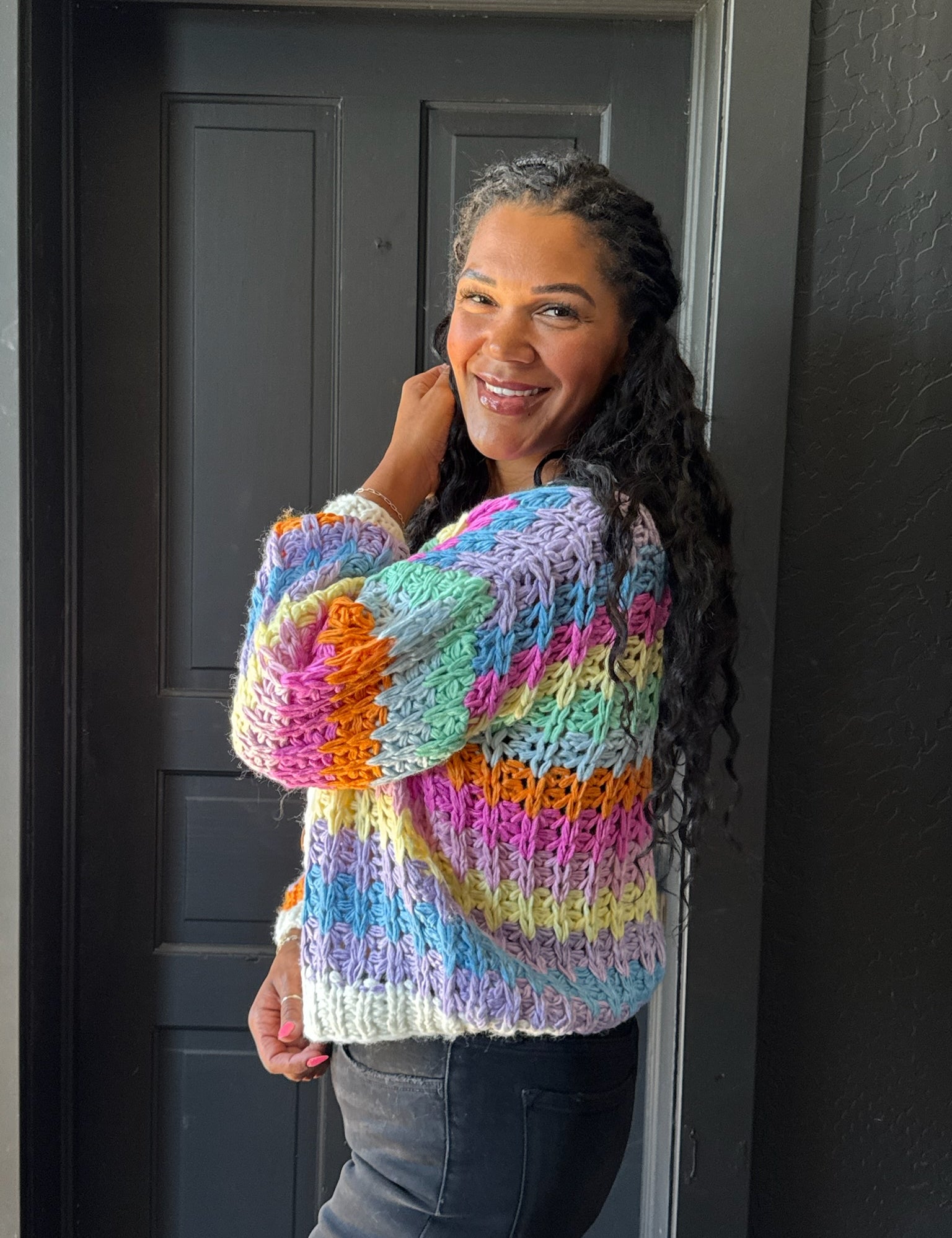 Lia Rainbow Chunky Knit Oversized Cardigan