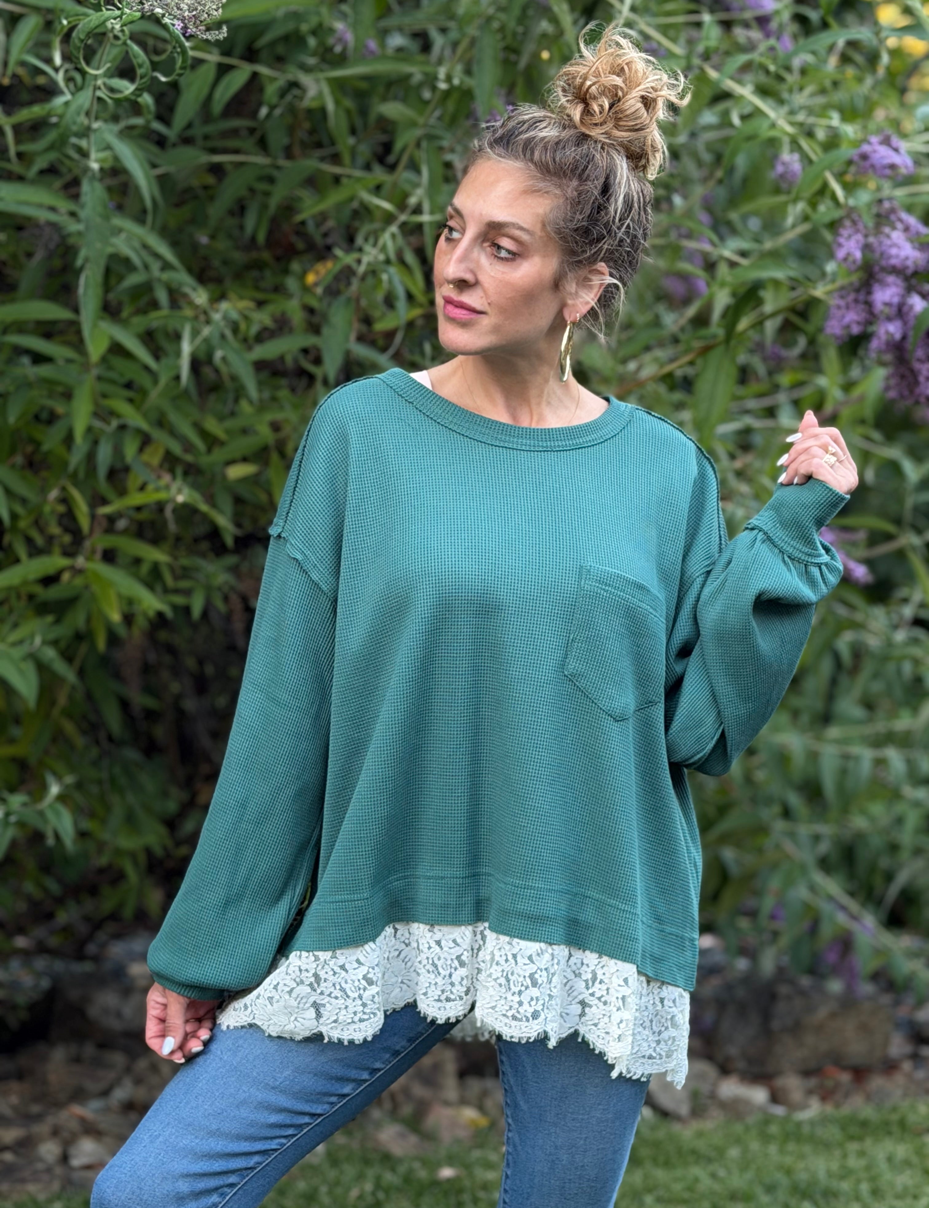 Lucas Lace Trim Thermal Knit Top