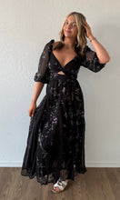 Oleen V Neck Twist Front Sheer Godet Maxi Dress