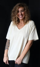 Nicholas Khaki Washed Raw Edge V Neck Short Sleeve Knit Top