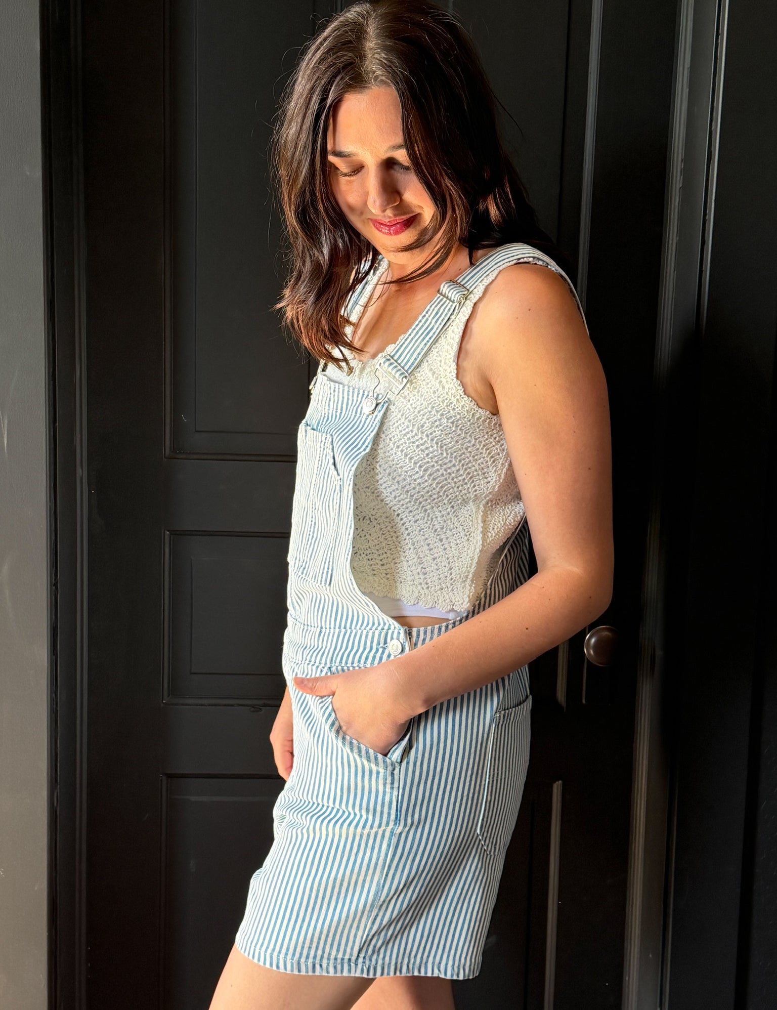Kendall Stripe Bib Overall Shorts