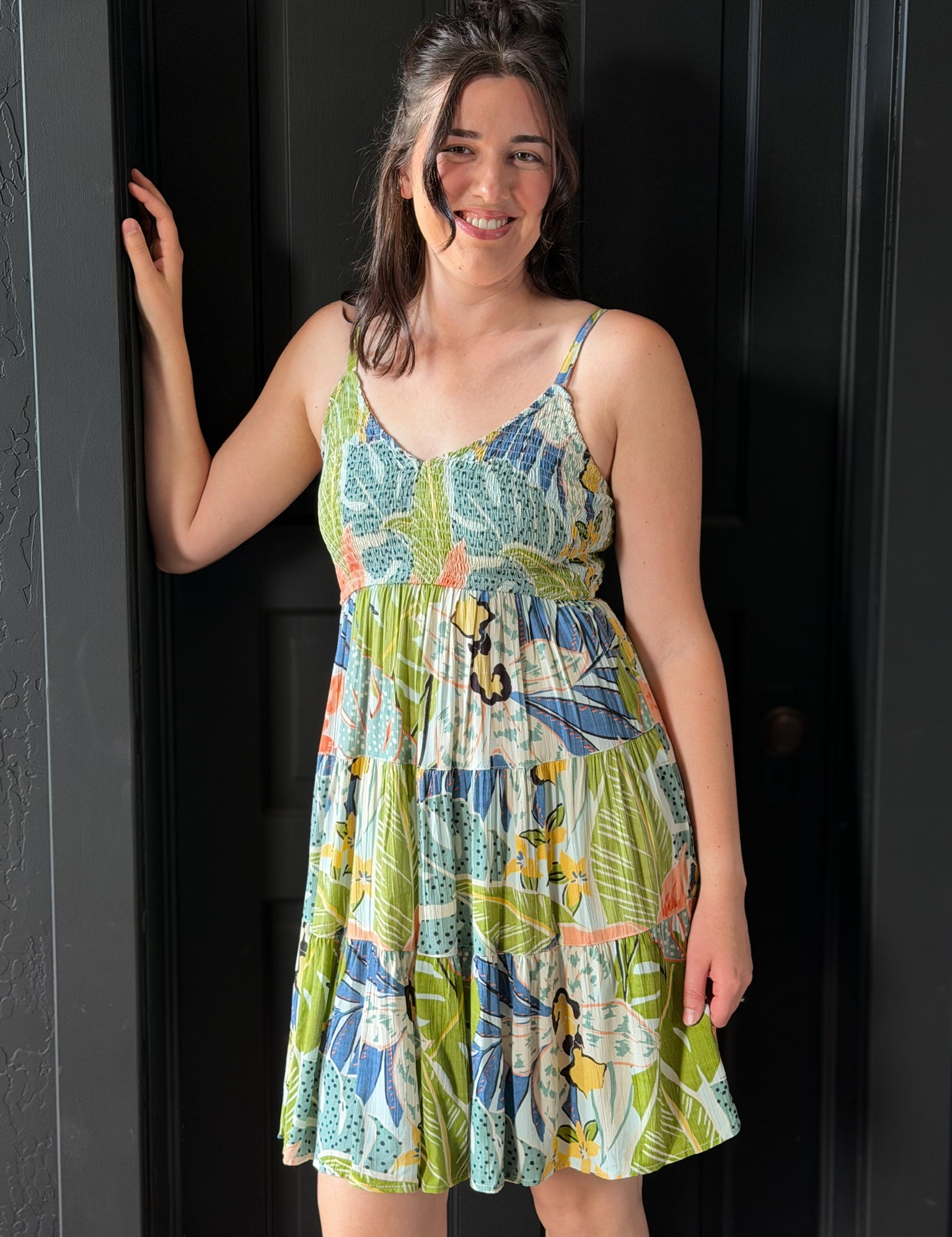 Harriet Smocked Bust V Neck Printed Sundress