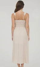 Lyra LT. Taupe Shirred Front Tie Detail Sleeveless Midi Dress
