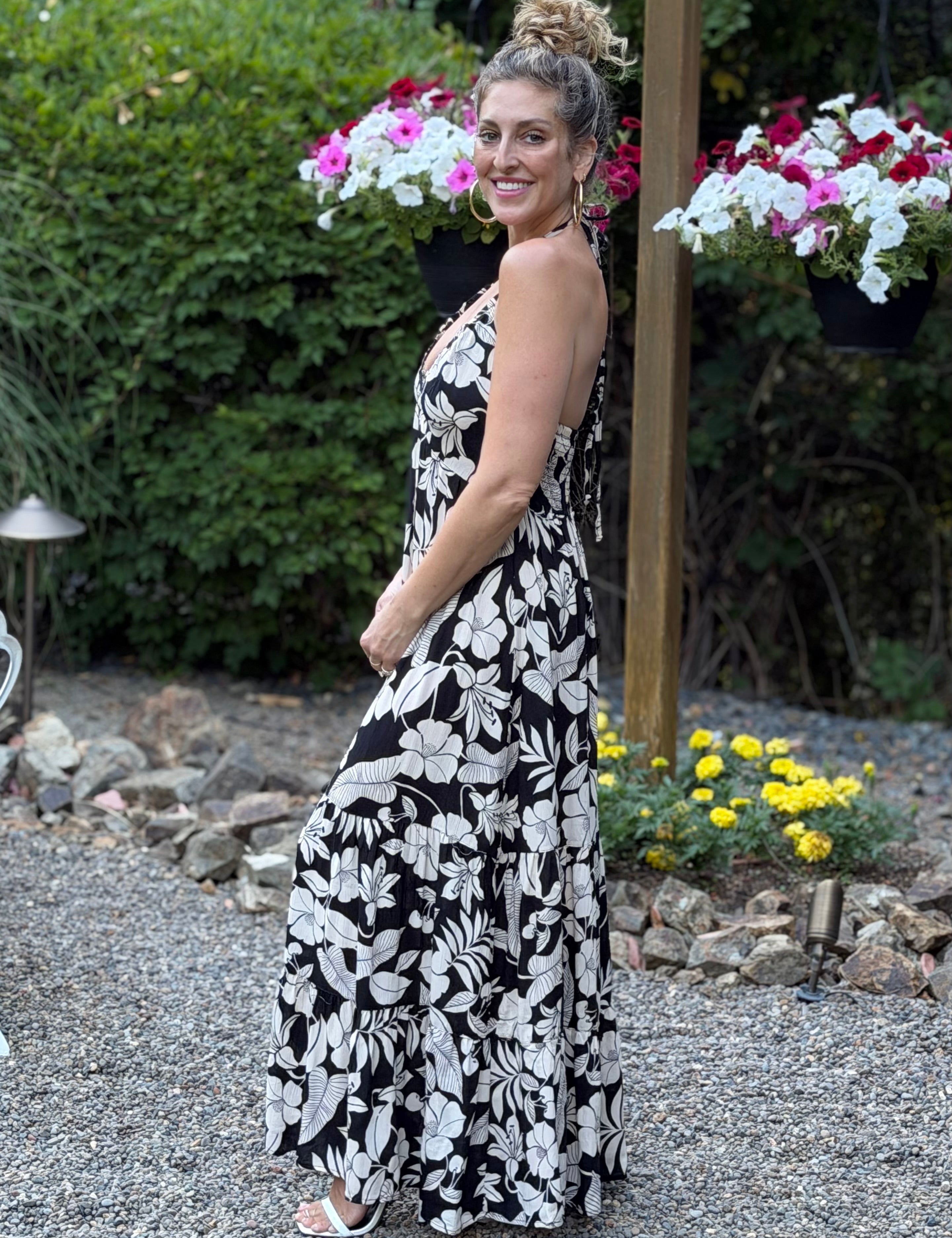 Margot V Neck Printed Halter Maxi Dress