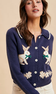 Livia Midnight Navy Doll Collar Bunny Cardigan