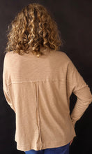 Oaklyn Taupe Garment Washed Long Sleeve Polo Top
