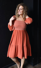 Octavia Rust Smocked Embroidered Peasant Dress