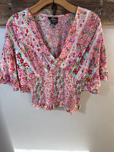 Gazella V neck Flutter Sleeve Smocked waist top