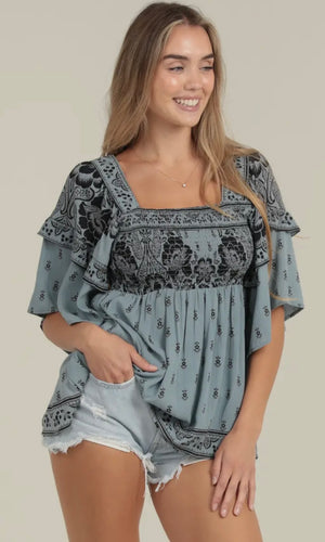 Parker Ruffle Sleeves Smocked Bust Blouse
