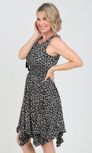 Caden Black Cactus Print Hanky Hem Tank Dress