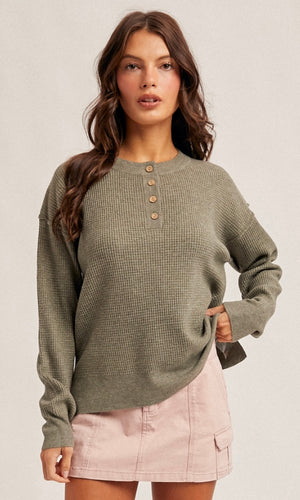 Maddy Olive Waffle Sweater Knit Top