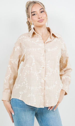 Kimmy Button Down Embroidery Linen Top