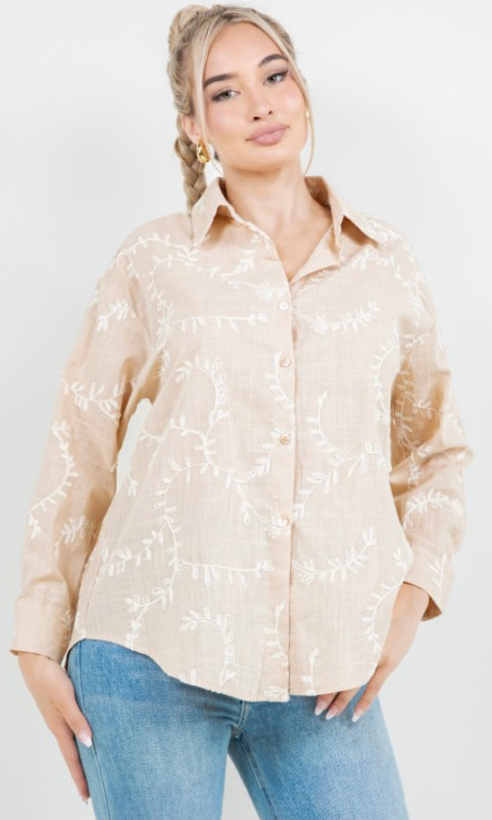 Kimmy Button Down Embroidery Linen Top