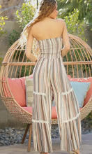 Gilbert Striped Lace Trim Smocked Strapless Bodice Wide Leg