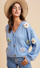 Love Winter Sky 3D Knitted Floral Applique Cardigan