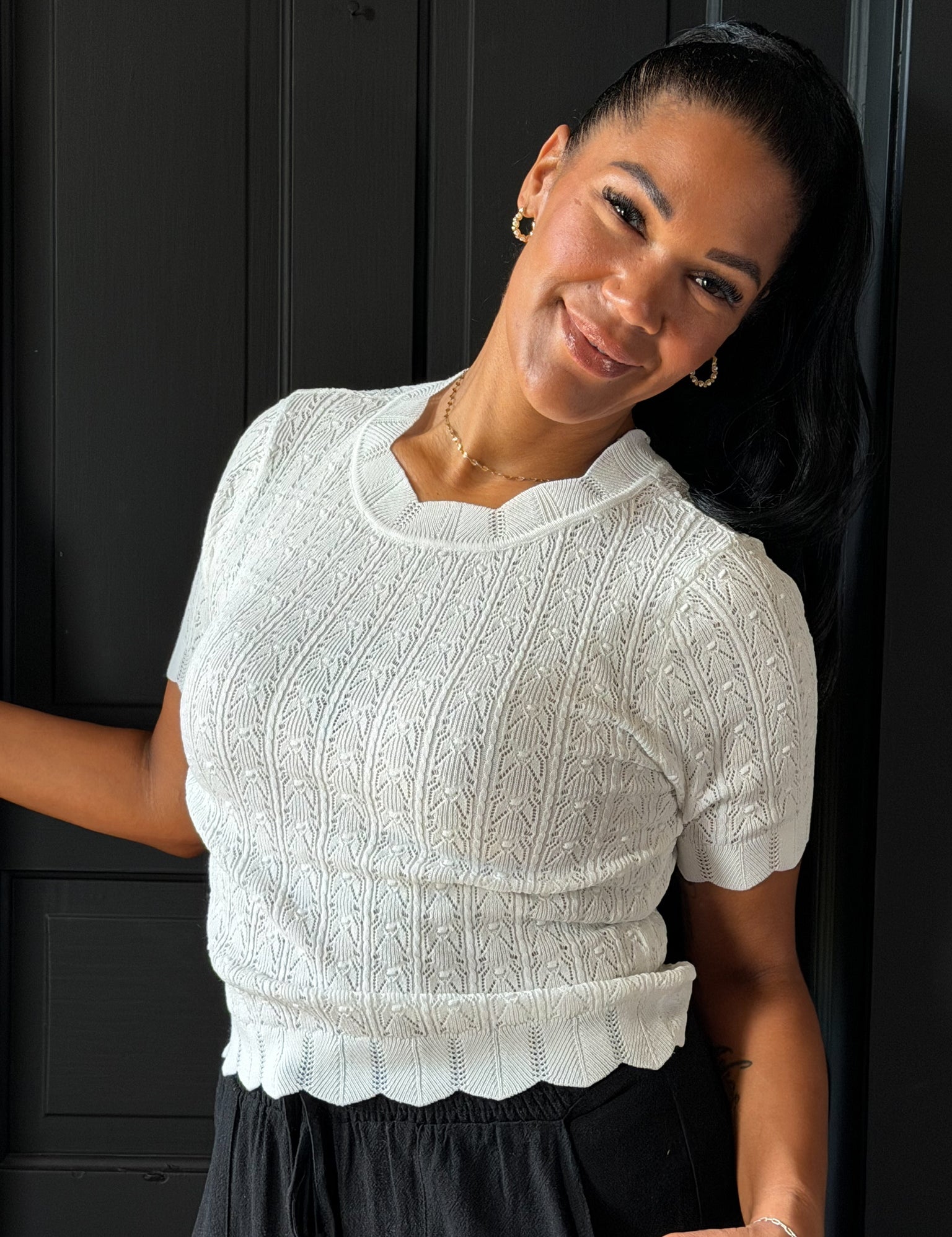 Haven Pointelle Scallop Edge Knit Top