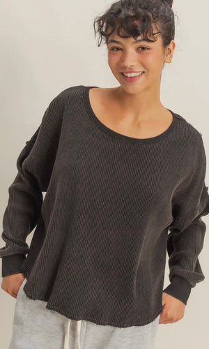 Krisey Black Long Sleeve Relaxed Top