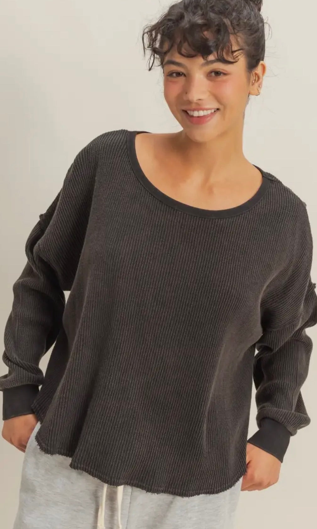 Krisey Black Long Sleeve Relaxed Top
