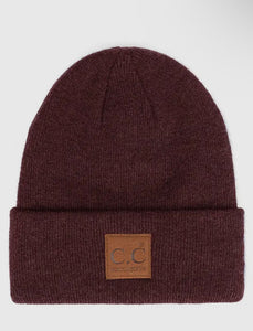 C.C Heather Knit Suede Patch Beanie Winter Hat